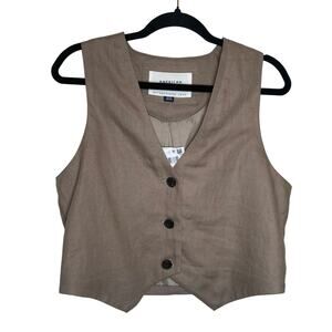 American Eagle New Linen Blend Grandpacore minimalist khaki beige cropped vest M